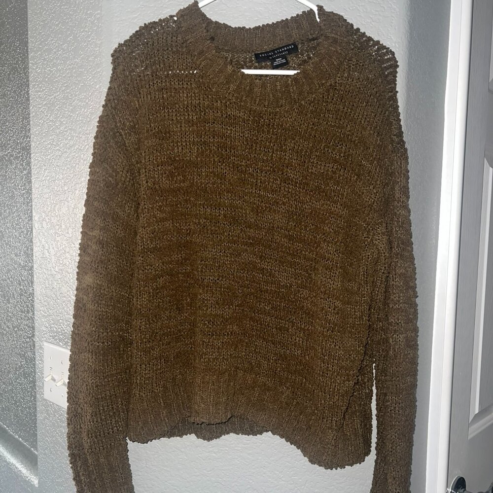 Social Standard Sanctuary Brown Chenille Knit Sweater | Boxy Cropped Popcorn Pul